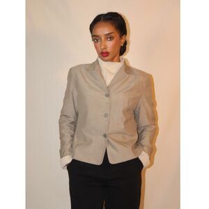 Ann Taylor Petite Silk Tailored Top Lightweight Blazer Neutral Minimalist